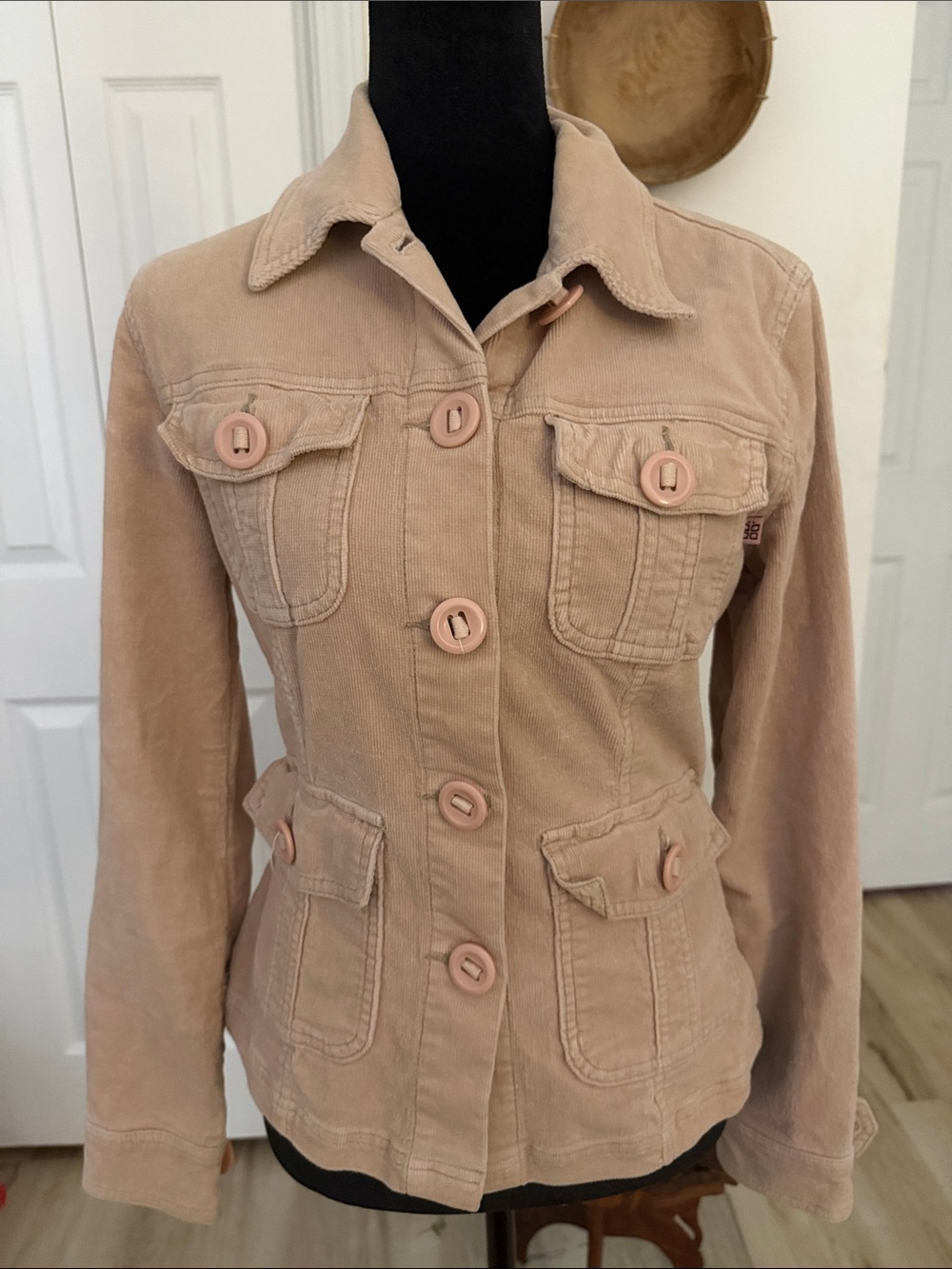 Romeo & Juliet Couture Beige Corduroy Utility Jacket with Button Front